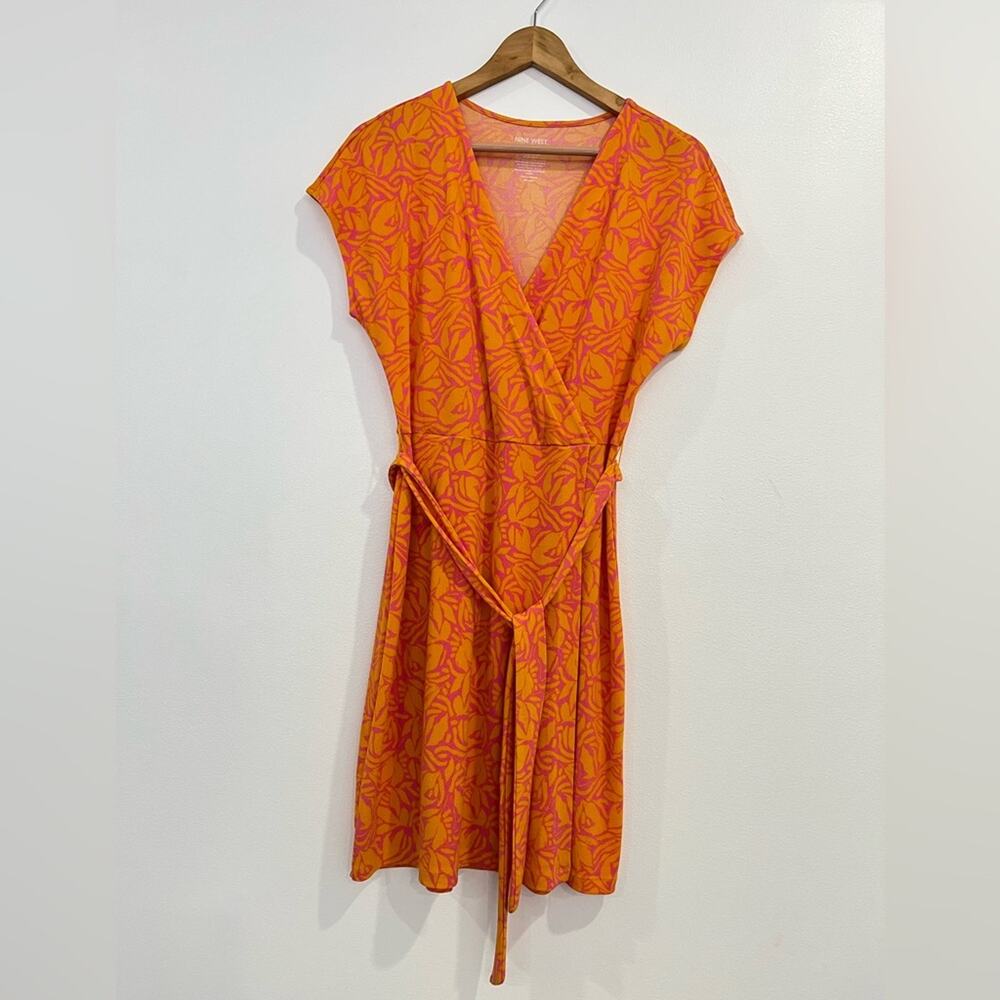 Nine‎ West Orange Faux Wrap Dress Size Medium